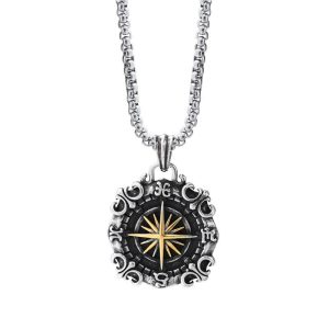 Men's Vintage Star Sea Compass Titanium Steel Necklace